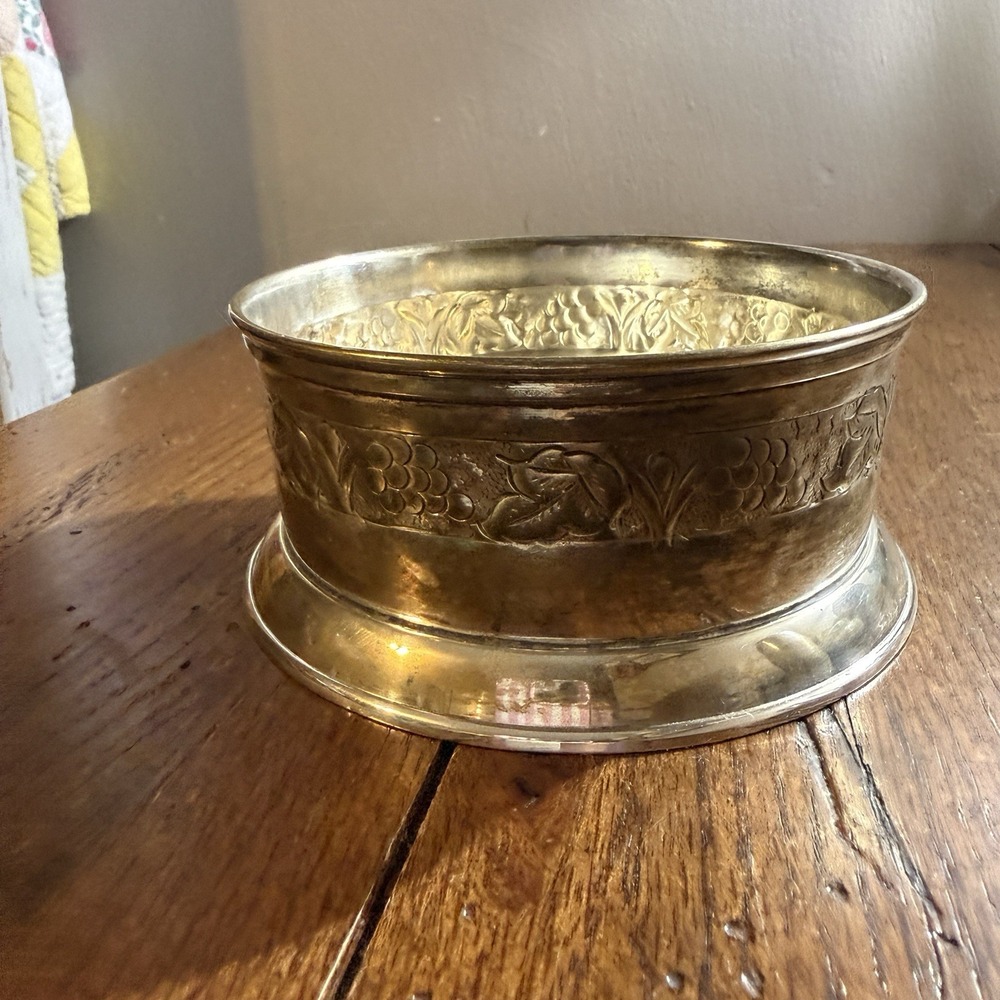 Pottery Barn Silver Decorative Pewter Vintage Wine Bottle Coaster Candle Holder